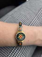 Vintage JAI 17 Jewels Peek A Boo Watch Elegant Floral Black Gold Swiss Made