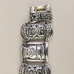 Vintage Columbian Panel Bracelet 800 Silver Tiki Peru 6.75″