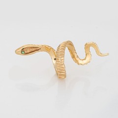 Vintage Elongated Snake Ring Sz 5 14k Yellow Gold Emerald Eyes Serpent Jewelry