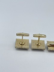 Cufflinks and Tie Clip Set concave glass rectangle gold tone