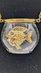 Vintage CASTLECLIFF Lucite Fish Bowl Pendant Necklace Clear Resin Fishbowl