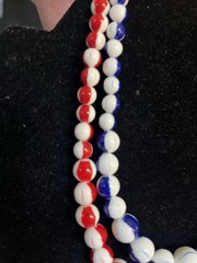 RARE Vntg Signed FLORENZA Red White & Blue Patriotic Enamel DBL Strand Necklace
