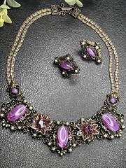 Vintage SELRO SELINI Gold Tone Purple Necklace & Earrings Book Piece Set