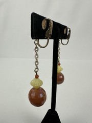 Vintage Brown And Yellow Clip On Earrings From Estate