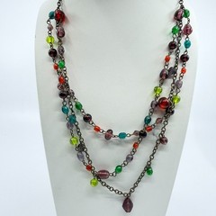 Bohemian Multicolor Glass Bead Layered Necklace Statement Festival Jewelry