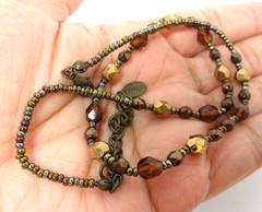 Express Beaded Choker Necklace Seed Beads Multi Metal Dainty Fall Tones Autumnal