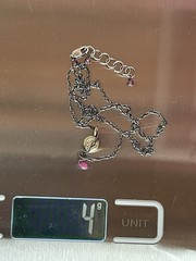 Sterling Silver Tiny Peace Sign Pendant Necklace with Pink Gemstone Dangle 18”