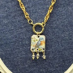 Hard to Find BLUEBIRD of Happiness, Vtg Gold Plated Rope Chain Necklace, OOAK