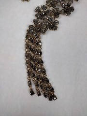 Vintage Smoky Gray Rhinestone Open Flower Choker 5 Dangle Necklace Gorgeous
