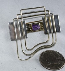 Vtg Signed YES Studio Poland Sterling Silver Amethyst Large Modern Pin & Pendant