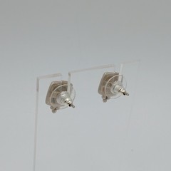 VTG 925 SD Square Stud Earring 0.5in Sterling Silver 2g Artisan Scroll Tile Bead