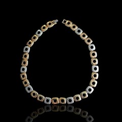 17.5in Two Tone Gold & Silver Square Link Collar Necklace