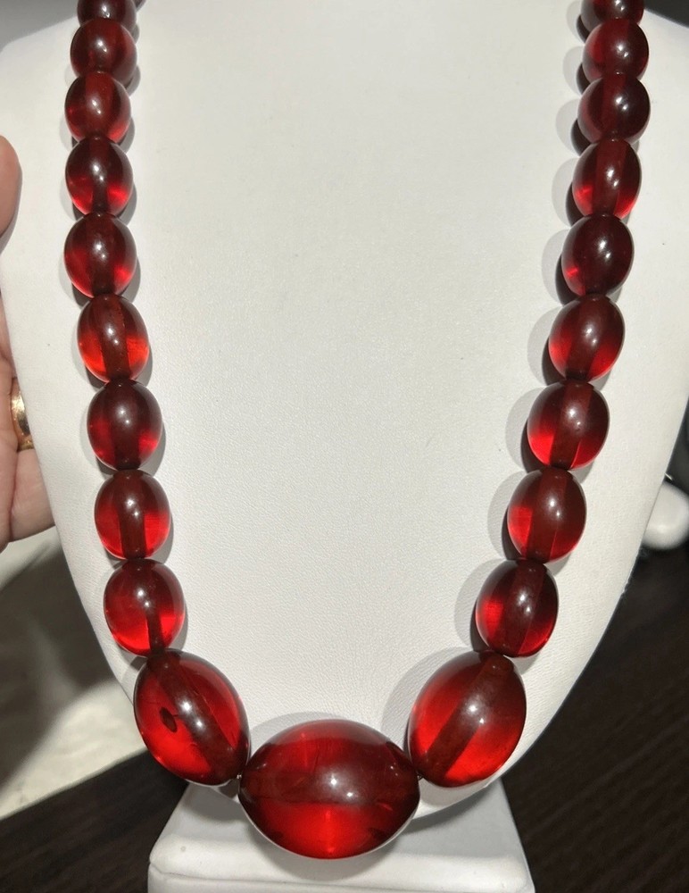 Vintage 110g Stunning Red Bakelite Necklace Cherry Juice Beads Tested Magnetic