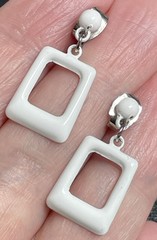 Vintage Small White Enameled Metal Dangle Earrings