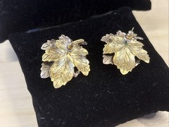 Leafs Brooch And Earrings Set, Three Tone