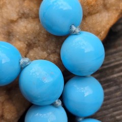 Vintage German Glass Bead Statement Necklace Hand knotted Sky Blue 15.5 in. +2in