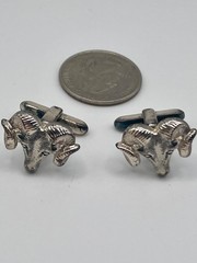Vintage Silver Tone Ram Head Hickok Cufflinks Dimensional Detail Animal Motif