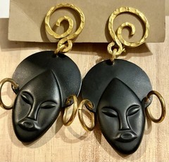 Vintage 1990s Figural African Face earrings. Wearable Art