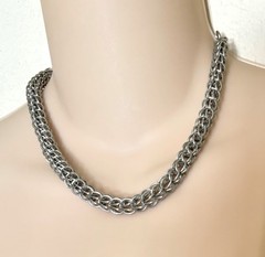 Vintage Necklace Silver Tone Chain Cage Weave Link Design 16″