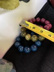 3 Woman’s 3.5 in Vintage Large Marble Bead Bracelets Blue, Olive Green, Purple