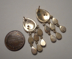 Beautiful Sterling & Opal Mosaic Pierced Earrings w Triple Drops post style