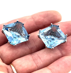 Sterling silver cufflinks with large faceted Blue Topaz gemstones 20mm unisex