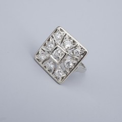 Vintage Natural Diamond Square Ring 14k White Gold Size 6.25 Statement RG4874