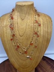 14/20 GF Gold Filled Chain Necklace 34” With Faceted Carnelian Stones