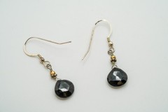Vintage Sterling Silver Onyx Dangle Earrings 3.6cm JB39