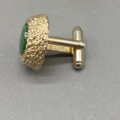 Vintage Dante Cufflinks Tie Pin Set Green Stone Gold Tone Round Bullet Back