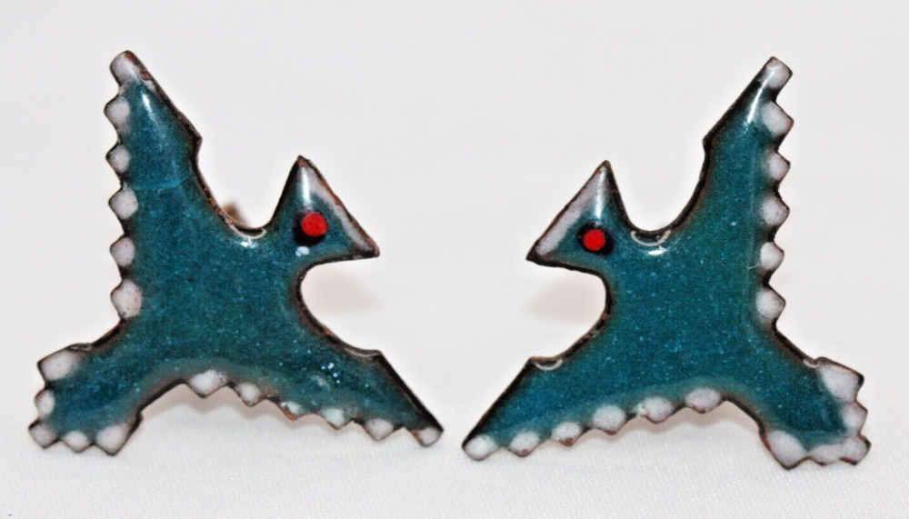 Blue Enamel on Copper Thunderbird Eagle Bird Cufflinks MCM