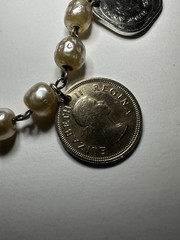 Vintage Handmade 7″ Coin Bracelet w/ 7 Coins Africa India 1947-1957 Faux Pearls