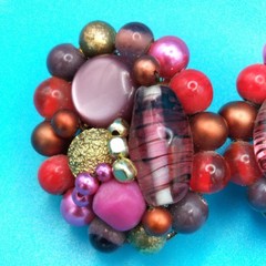 Vintage Japan Multi-Color Clip On Cluster Beaded Earrings Boho Chic