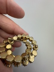 Clear AB Aurora Borealis Rhinestone Prong Dbl Circle Gold Tone Brooch Estate Vtg