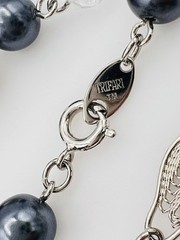 Vtg Signed Trifari Filigree Silver Tone Gray Faux Pearl Station Necklace 36 in