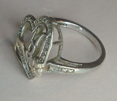 925 Sterling Silver Vintage Two Tone MOM Floral Love Heart Ring Sz 6.5