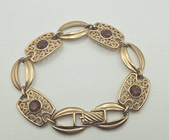 Vintage Sarah Coventry Butterscotch Rhinestone Gold Tone Filigree Bracelet 1974