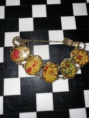Vintage John Wind Maximal Art Christmas Panel Bracelet 14kt Gold Plated