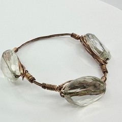 Hand Wired Copper Bangle with Clear Crystal Statement Stones Festival Jewelry