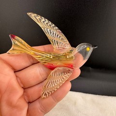 Vintage Lucite Bird Brooch Red Yellow Nice