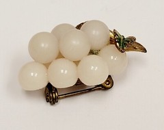 Vtg RARE Forbidden Fruit Grapes Small Brooch Translucent White Lucite