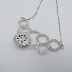 Owl AB Rhinestones Moonglow Cabochon Necklace Silver Tone Statement