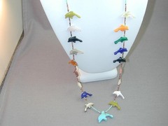 Vintage Native American Carved Gemstone Dolphin Fetish Necklace 29.75”