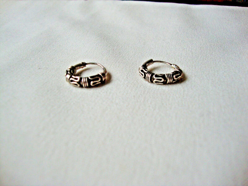VTG 1970s STERLING SILVER 925 BALI INDONESIAN TWISTED WIRE WORK HOOP EARRINGS