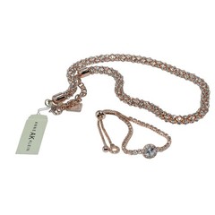Anne Klein Rose Gold Tone Necklace & Bracelet Set Rhinestone Tag New
