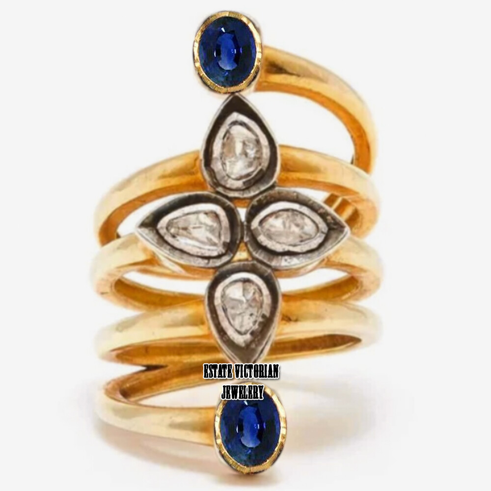 Gorgeous 0.60ctw Antique Cut Diamond Sapphire Silver Vintage Spring Ring Jewelry