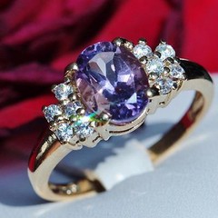 10k yellow gold ring 1.50ct amethyst & Crystal size 6 handmade vintage 2.40gr