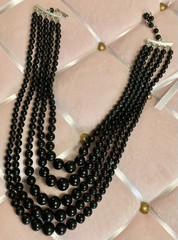 Vintage Signed Japan 1950’s-1970’s Multi Strand Black Lucite Choker Necklace
