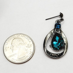 Blue Glass Water Droplet Drop Dangle Silver Tone Sparkly Fancy Pierced Earrings