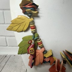 Vintage Wood Painted Parrot Tropical Necklace Decora Luau Statement Bee Bird 18”